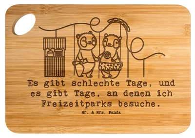 Produktbild von Mr. & Mrs. Panda Frühstücksbrett Pandas Freizeitpark besuchen - Transparent - Geschenk, Schneidebrett, Achterbahn fahren, Hackbrett, wurstbrett, Küchenbrett, Holzbrett