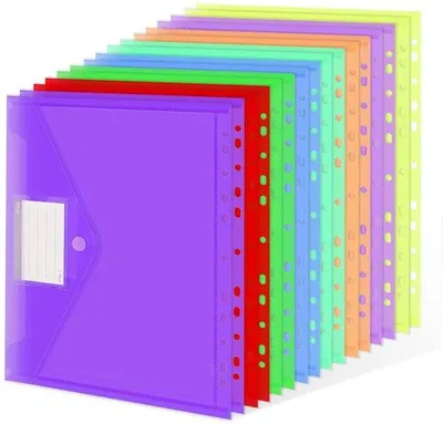 Immagine prodotto di Busta A4 per l'archiviazione di documenti, trasparente, 8 colori, formato A4, margine a 11 lembi, spazio per etichetta e chiusura in velcro