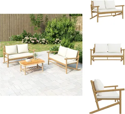 Produktbild von vidaXL Gartenbank mit Cremeweißen Kissen Bambus -  Gartensofaelemente