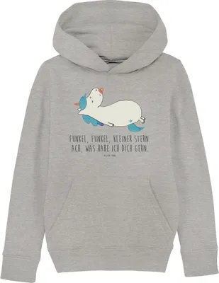 Produktbild von Mr. & Mrs. Panda Organic Kinder Hoodie Einhorn Schnuller 9-11 Jahre (134/146) - Heather Grey - Geschenk, Geburtstag, Geburt, Kapuzenpulli, Baby, Mutter, Pulli, Mama
