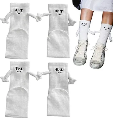 Produktbild von 2 Paar lustige magnetische Saug-3D-Puppen-Paar-Socken – Paar hält Hände-Socken – Hand-in-Hand-Socken, Freundschaftssocken, Magnet, mittlere Röhre（Weiß）