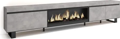 Produktbild von TV-Schrank, Lowboard, 288x35x57 cm, Für großformatiges TV, Elektrokamin XXL, Zementgrau