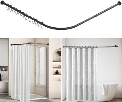 Produktbild von Unyqoos® Verstellbare L-förmige Duschvorhangstange, Edelstahl schwarz, 68–138 cm, Wandmontage, 0,5 mm Rohr, für Dusche & Badewanne, Tragkraft 16 kg