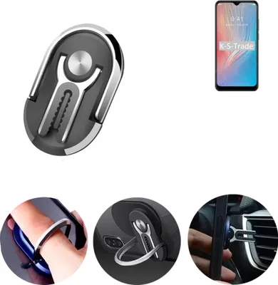 Produktbild von K-S-Trade 3in1 Smartphone-Ring Handy-Ring kompatibel mit HTC Wildfire X Fingerhalterung  Handyring Tischständer Lüftungsgitter-Halterung Tisch