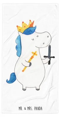 Produktbild von Mr. & Mrs. Panda Badehandtuch Einhorn König mit Schwert - Weiß - Geschenk, Unicorn, Badelaken, Mittelalter, Duschtuch, Strandtuch, Handtuch, Einhörner, Ritter