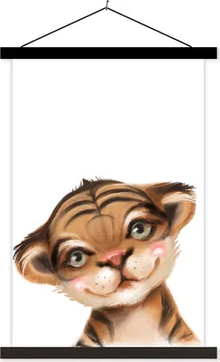 Produktbild von MuchoWow® Textilposter Tiger - Tier - Weiß 60x90 cm mit schwarzem Rahmen - Poster Wohnzimmer