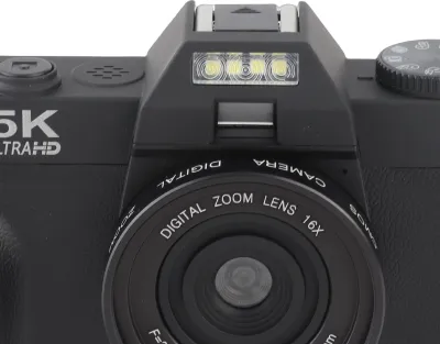Obrázek produktu pro 75 MP 5K digitální fotoaparát s 180° výklopným displejem, nabíječka baterií, 1500 mAh, autofokus, 16násobný zoom, video pro fotografování