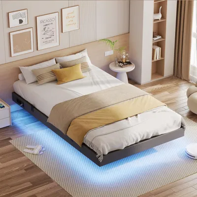 Productafbeelding van IRONCK bedframe, 120x200 cm, zwevend bed met LED-verlichting, bekleed