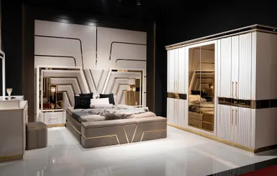Produktbild von Schlafzimmer Set Bett 2xNachttische Kleiderschrank 7tlg Design Luxus neu