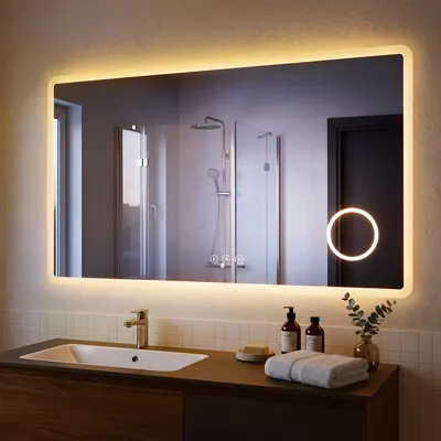 Produktbild von S'AFIELINA Badspiegel mit Beleuchtung und Bluetooth 5.3, 120 × 60 cm, 3× Kosmetikspiegel, Antibeschlag, 3 Lichtfarben, dimmbar, Touch & Memory