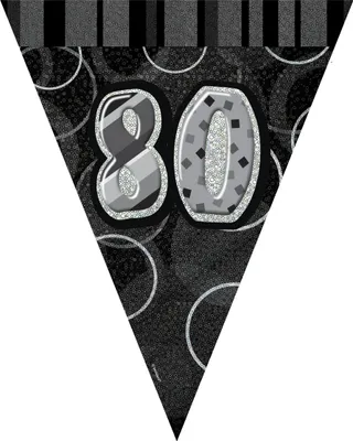 Produktbild von 80. Geburtstag | Wimpelkette schwarz / silber