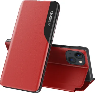 Produktbild von Dünn Flip Stand Cover Kunstleder Schutzhülle für iPhone 15 Rot