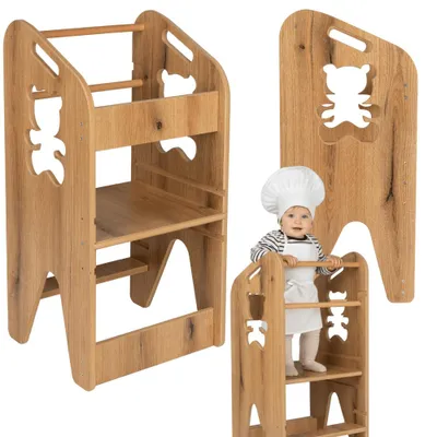Zdjęcie produktu dla Pomocnik kuchenny VERK.design 80cm zabudowany kitchen helper podest stołek dla dzieci brązowy miś
