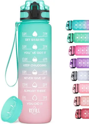 Image de Bouteille d'eau légère de 1 litre en Tritan avec paille, sans BPA, résistante aux chocs, pour le sport