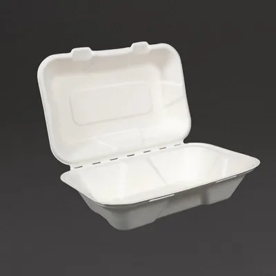Produktbild von Vegware Kompostierbare Einweg Menüboxen Mit Klappdeckel Aus Bagasse 22,8Cm