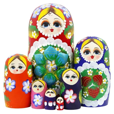 Produktbild von Winterworm® Russische Matroschka-Puppe aus Holz, rote Blumen und Beeren, 7 Stück