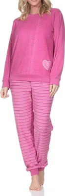 Produktbild von Wunderschöner Damen Frottee Schlafanzug mit Bündchen und Herz-Motiv - auch in Übergrössen ; pink , 44