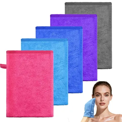 Productafbeelding van Set van 5 microvezel washandjes, 14x20 cm, in 5 kleuren