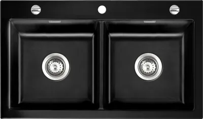 Produktbild von Systemceram KeraDomo Spüle MERA TWIN F in NERO mit Excenterbedienung / Keramikspüle