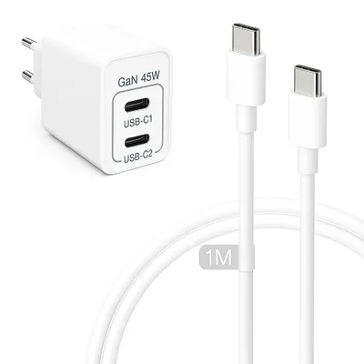 Produktbild von 45W USB-C Netzteil & 1m 60W Schnellladekabel GaN Ladegerät Power Delivery für Huawei P70 P60 P50 Mate 60 50 40 Nova 12 11 10