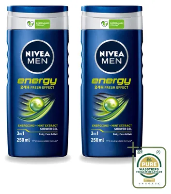 Immagine prodotto di 2 confezioni di gel doccia 2-in-1 NIVEA MEN Energy, 250 ml ciascuna, confezione risparmio, 2 pezzi