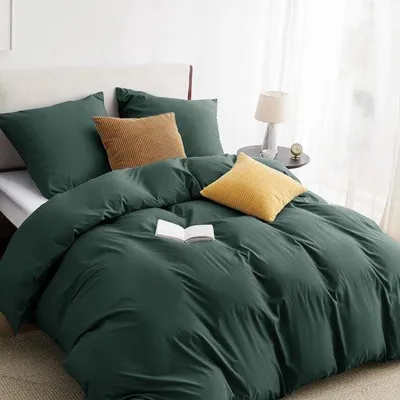 Productafbeelding van Ibenzoa® 2-delige beddengoedset, 135x200 cm, groen, microvezel (polyester) – 1x dekbedovertrek + 1x kussensloop 80x80 cm, met rits, gecertificeerd volgens