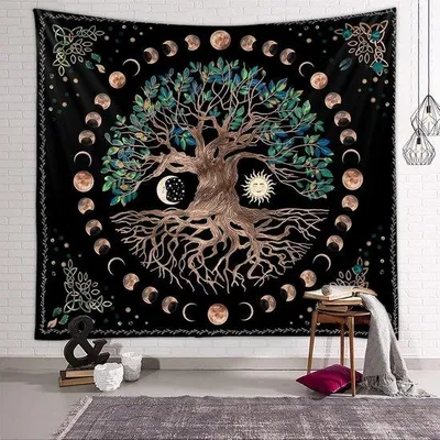 Produktbild von Schwarzes Baumwandtapijt Polyester Dekoration