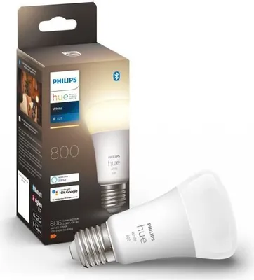Produktbild von Philips Hue White E27 - Smarte Lampe A60 - 800, Intelligentes Leuchtmittel, Bluetooth/Zigbee, Weiß, LED, E27, A60