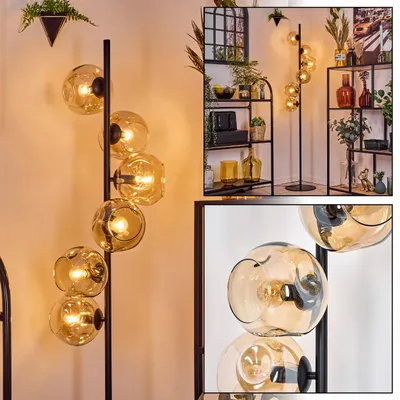 Produktbild von Villamare Stehlampe aus Metall/Glas in Schwarz/Bernstein, Retro/Vintage-Design