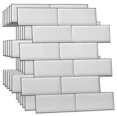 Zdjęcie produktu dla WALPLUS, 12 sztuk, 3D panele ścienne do kuchni, samoprzylepne płytki, 30,5 x 15,4 cm, białe, gładkie, 3D, naklejki do kuchni, łatwe do usunięcia, samoprzylepne płytki do łazienki, przyjazne dla środowiska