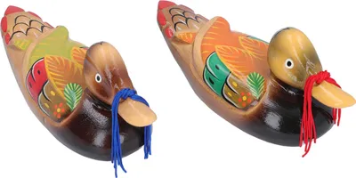 Zdjęcie produktu dla 1 para kaczek mandarynek drewniana figurka dekoracyjna - kolorowe ptaki miłości, ręcznie robione, ślub 22x7.5x9cm