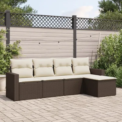 Produktbild von Design 5-tlg. Garten-Sofagarnitur mit Kissen Braun Poly Rattan, Gartenmöbel-Sets 2024 Neu