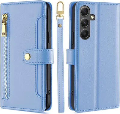 Produktbild von Handykette Samsung Hülle mit Band Handyhülle Kartenfächer Kunstleder Umhängetasche Galaxy A55 Hellblau