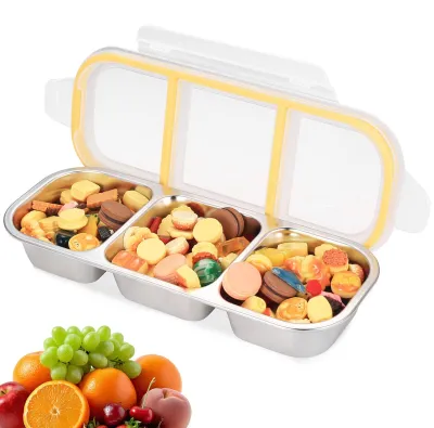 Snackbox mit 3 Fächern, Edelstahl, Bento-Box, auslaufsicher, 26,8x10,8x5,2 cm