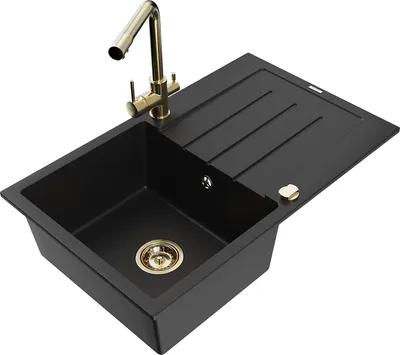 Produktbild von Mexen Bruno 1 Becken-Granitspüle mit Abtropffläche und Mischbatterie Duero, Schwarz - 6513-77-671600-50