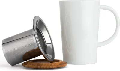 Produktbild von Teebecher 400 ml in Weiß mit Holzdeckel