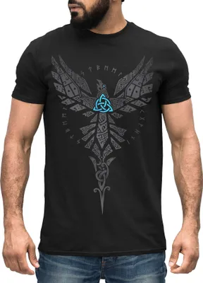 Produktbild von Herren T-Shirt Rabe Munin Raven Odin Valknut Valhalla Wikinger Nordmänner Mythologie Runen Neverless® schwarz 4XL