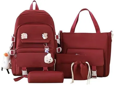 Produktbild von Schulrucksack-Set 5-1 - Rucksack - Schulranzen - Schulbeutel - Schultasche - Gymnastiktasche - Schulranzen-Set - Rot