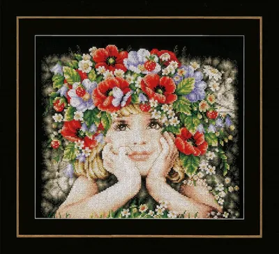 Obrázek produktu pro Lanarte sada pro vyšívání křížem "Dívka s květinami", 31x26cm