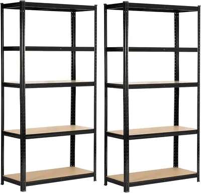 Produktbild von 2er Set Schwerlastregal Kellerregal, Lagerregal Regal mit Stahlgestell, jeweils bis 875 kg Belastbar Schwarz 90 cm 5 Regalböden B90xH40xT180 cm