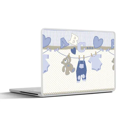 Produktbild von MuchoWow® Laptop Aufkleber Sticker Cover Babykleidung - Wäscheleine - Teddybär - Schnittmuster 36.5x27.5 cm - Laptop-Sticker