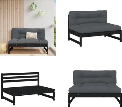 Produktbild von vidaXL Mittelsofa Schwarz 120x80 cm Massivholz Kiefer - Mittelsofa - Mittelsofas - Gartensofa - Outdoor Sofa