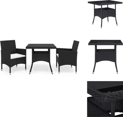 Produktbild von vidaXL 3-tlg. Garten-Essgruppe Schwarz Poly Rattan und Glas -  Gartenmöbel-Sets