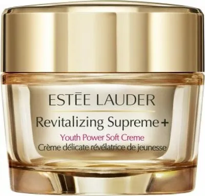 A close-up studio shot of a jar of Estée Lauder Revitalizing Supreme+ Youth Power Soft Creme.