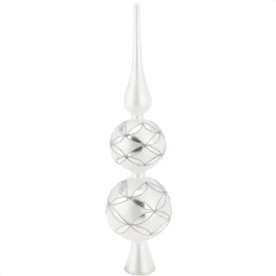 Produktbild von com-four® Christbaumspitze in weiß-matt und silberfarben, Weihnachtsbaumspitze aus echtem Glas für Weihnachten, Tannenbaumspitze für den Christbaum, 38 cm