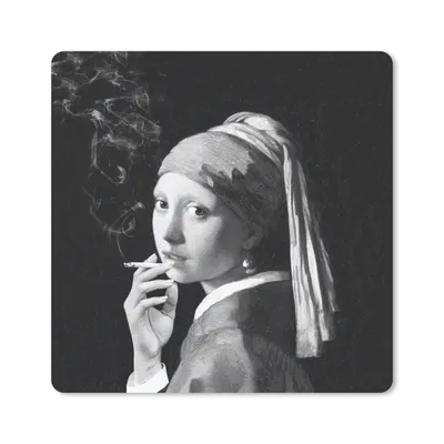 Produktbild von MuchoWow® Mauspad Mousepad Das Mädchen mit dem Perlenohrring - Johannes Vermeer - Schwarz und weiß 30x30 cm - Mousepads - Maus Mat - Pad - Mausunterlage - Gaming