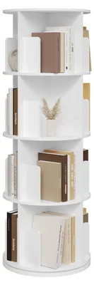 Produktbild von Rundes drehbares Bücherregal - Standregal mit 360°-Drehung - 4 Ebenen - Holz - 44 x 44 x 126 cm - Weiß