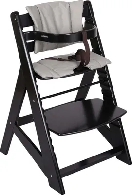 Produktbild von Buxibo Holz-Wachstumsstuhl für Kinder – inklusive Esstablett – verstellbarer Hochstuhl für Komfort – inklusive Kissen – 48x58x80cm – Schwarz
