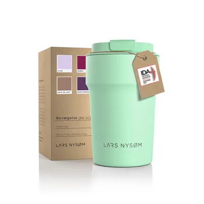 Image de LARS NYSØM Tasse à café isotherme à emporter 380 ml | Tasse de voyage sans BPA de 0,38 litre avec isolation | Tasse isotherme anti-fuites pour le café à emporter 380 ml, couleur menthe