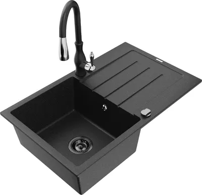 Produktbild von Mexen Bruno 1 Becken-Granitspüle mit Abtropffläche und Mischbatterie Savita, Schwarz/Silber - 6513-73-672601-70-B